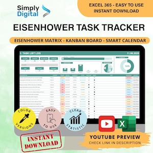 Eisenhower Task Tracker Excel Template: Project Management Kanban Calendar