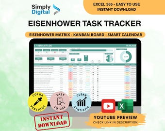 Eisenhower Task Tracker Excel Template: Project Management Kanban Calendar