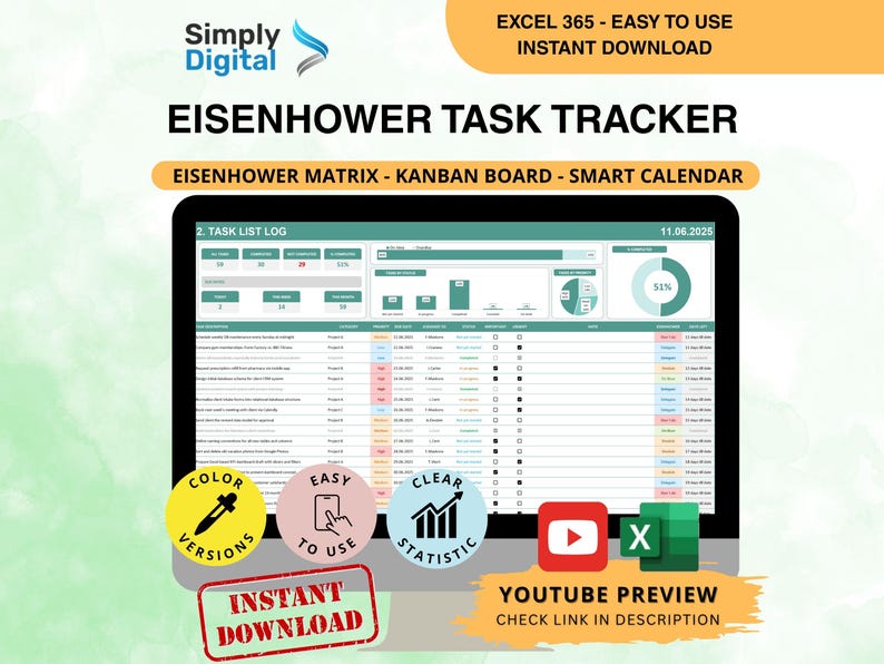 Eisenhower Task Tracker Excel Template: Project Management Kanban ...