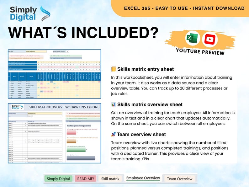 Skills Matrix – Excel Template for Workforce Training, Skills Tracking ...