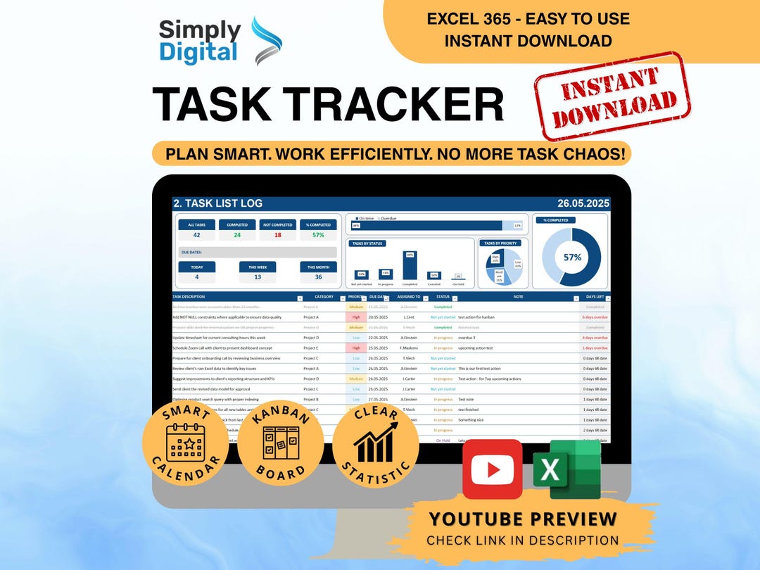Task Tracker Excel Template: Team Project Management and Organization ...