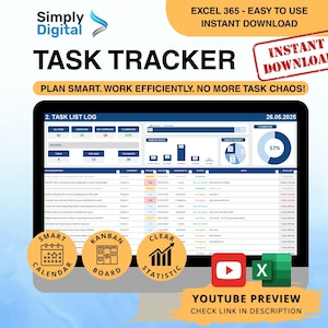 Task Tracker Excel Template: Team Project Management and organization (Digital Download)