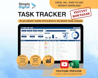 Excel-sjabloon Task Tracker: teamprojectbeheer en -organisatie (digitale download)