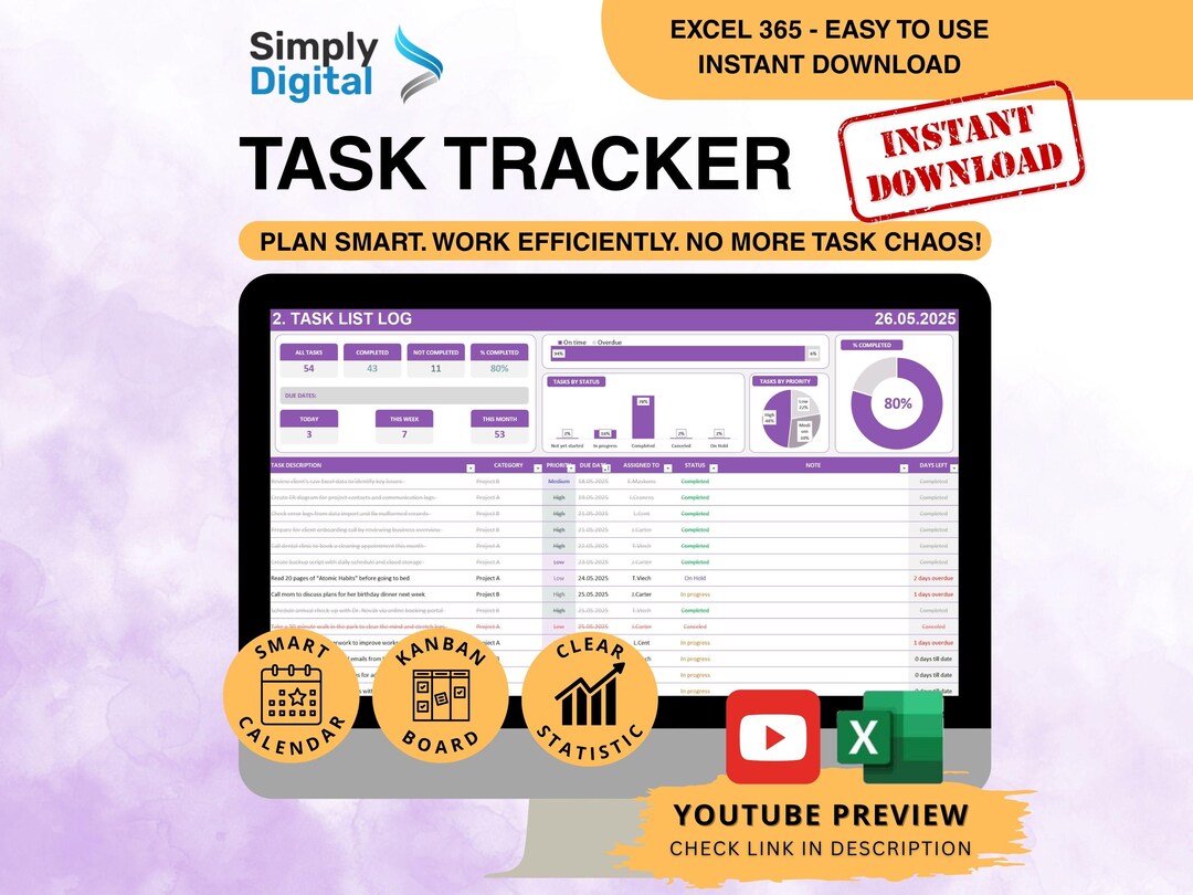 Task Tracker Excel Template All-in-one Daily Task Manager for Team ...