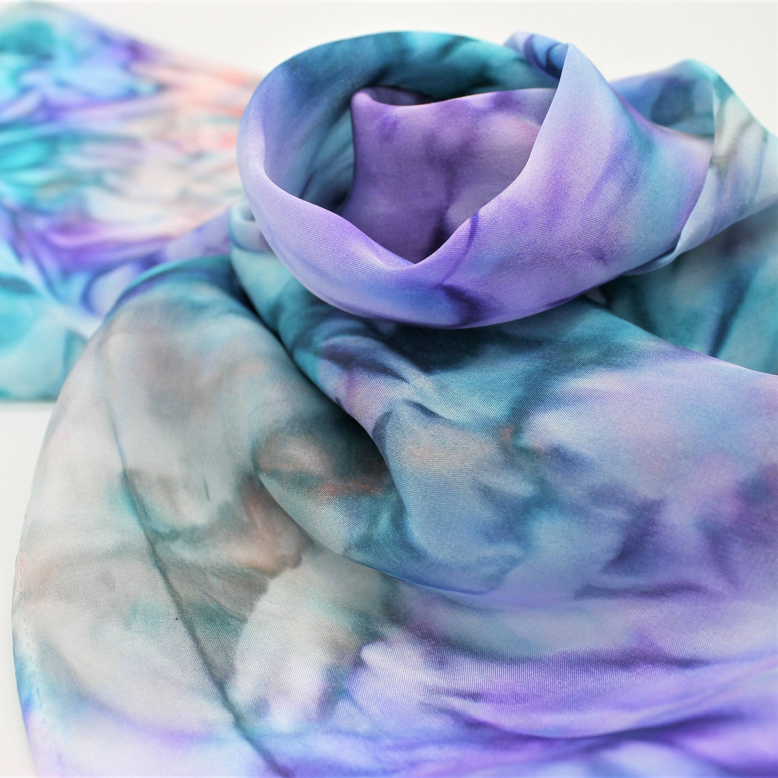 Hand Painted Silk Scarf Blue Purple Teal Coral Turquoise - Etsy