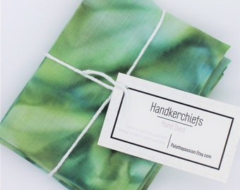 Hand Dyed Handkerchiefs Set of 3 - Green Turquoise Blue Tie Dye Handkerchief Mens Dad Grandpa Gift Cotton Hankies 0112