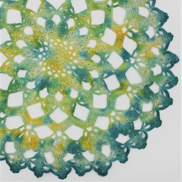 Hand Dyed Doily - Teal Lime Green Yellow Turquoise Blue Aqua Spring Summer Beach Unique Home Table Decor Doilies Mother Gift Placemat 0127