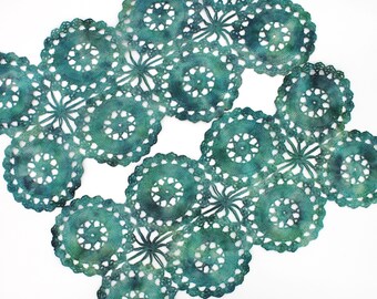 SALE Hand Dyed Doily Set - IMPERFECT Navy Blue Teal Jade Green Turquoise Coastal Beach Hostess Mom Mother Gift Unique Crochet Doilies 0407