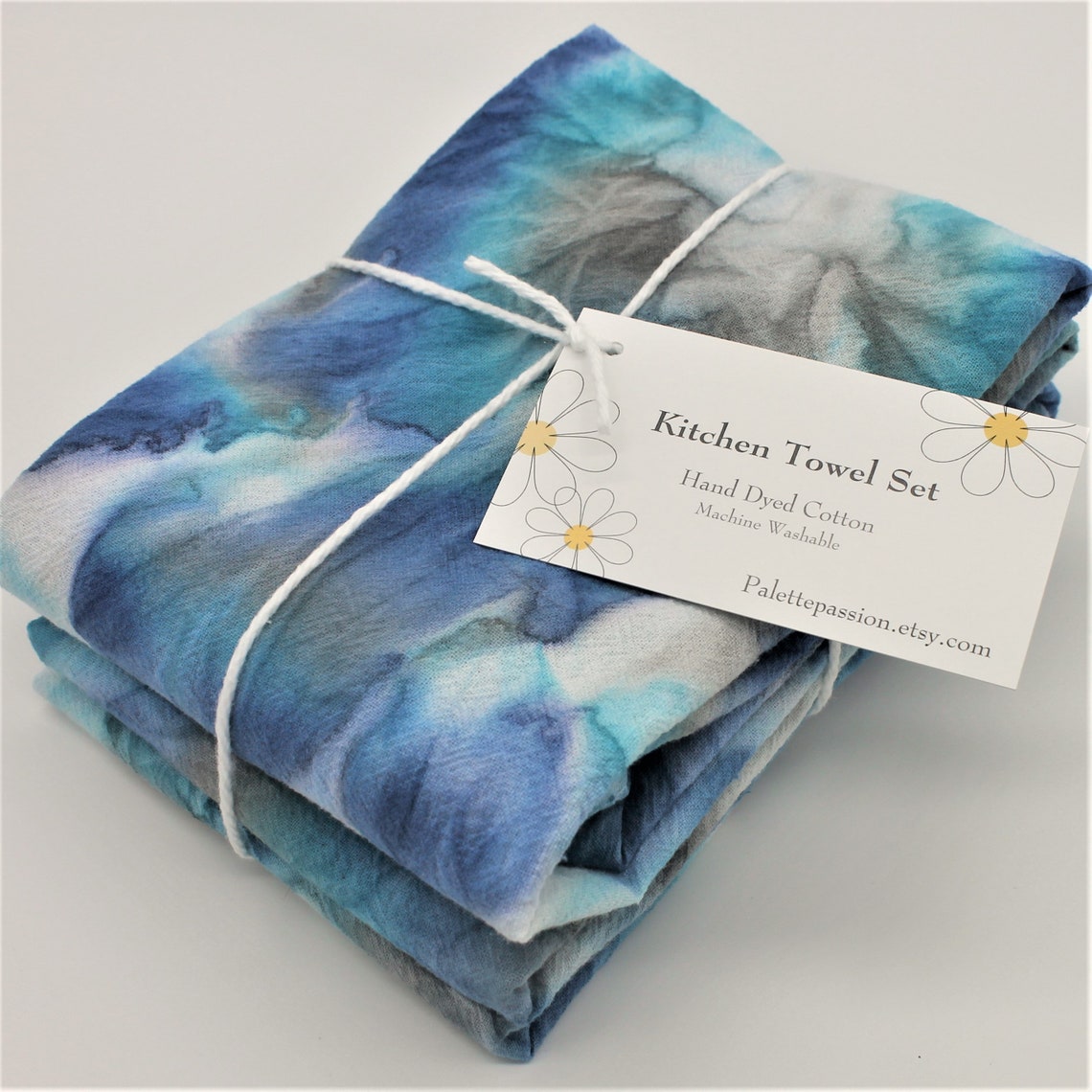 Tie Dyed Dish Towels Set of 2 Turquoise Navy Blue Teal Gray Etsy