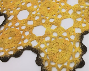 Hand Dyed Doily - Gold Yellow Sunflower Sun Flower Maize Mustard Brown Autumn Fall Upcycled Home Table Top Decor Crochet Doilies 0310