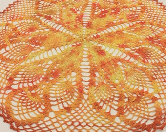 Hand Dyed Doily - Orange Yellow Bright Sun Crochet Doilies Spring Summer Placemat Upcycled Home Gift Table Decor 0211