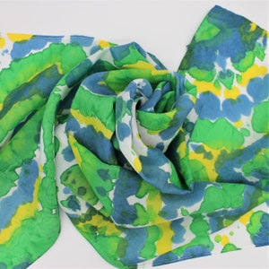 SALE Hand Painted Silk Scarf - Tie Dye Navy Blue Royal Kelly Green Yellow White Dyed Handpainted Spring Summer Mother Gift 0505