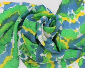 Hand Painted Silk Scarf - Tie Dye Navy Blue Royal Kelly Green Yellow White Dyed Handpainted Spring Summer Mother Gift 0414