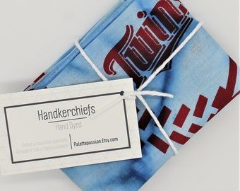 Hand Dyed Handkerchiefs Set of 2 - Minnesota Baseball Homer Navy Red 2002 Handkerchief Pocket Square Mens Cotton Hankies Gift 0310