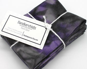 Hand Dyed Handkerchiefs Cotton Hankies Set of 3 - Purple Black Gray Grey Handkerchief Pocket Square Mens Dad Grandpa Father Gift 0315