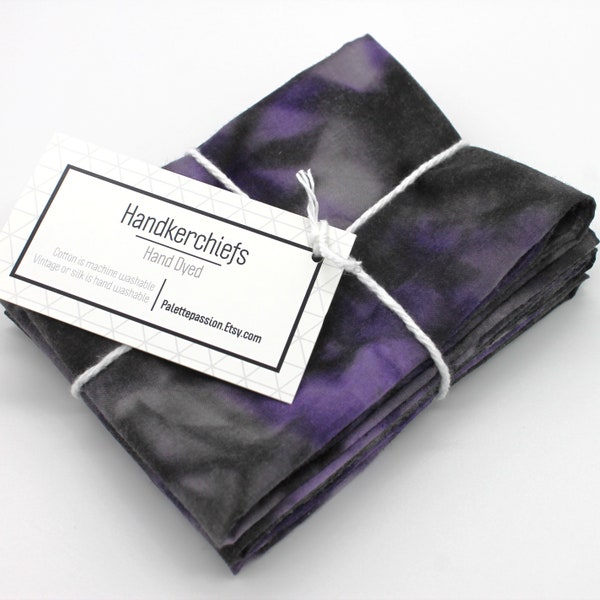 Hand Dyed Handkerchiefs Cotton Hankies Set of 3 - Purple Black Gray Grey Handkerchief Pocket Square Mens Dad Grandpa Father Gift 0315