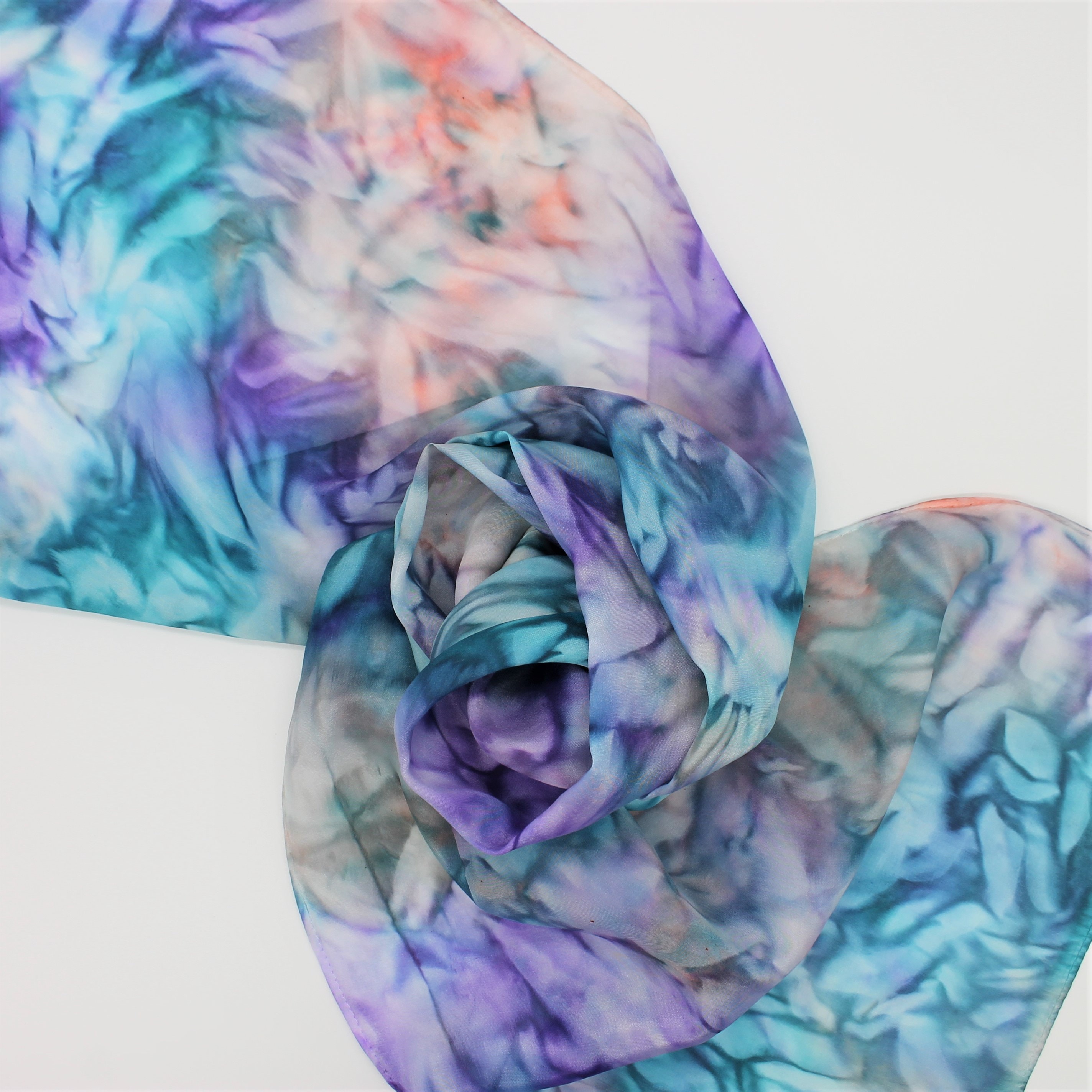 Hand Painted Silk Scarf Blue Purple Teal Coral Turquoise - Etsy