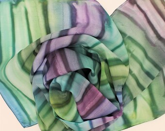 Hand Painted Silk Scarf - Navy Blue Turquoise Purple Teal Green Plum Ladies Handpainted Dyed Scarves Unique Gift Winter Jewel Birthday 1128