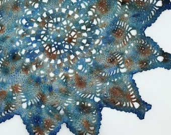 Hand Dyed Doily - Navy Blue Burnt Orange Rust Teal Turquoise Southwest Home Decor Crochet Doilies Mother Hostess Gift 1223