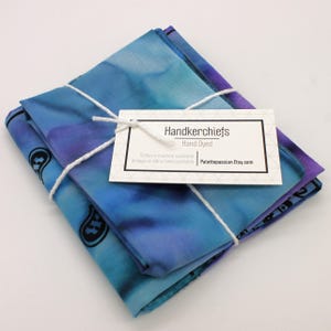 Zero Waste Reusable Handkerchiefs Set of 2 Hankies - Eco Friendly Cotton Tissues Mens Ladies Pet Bandana Grandpa Dad Gift Purple Blue 0909