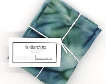 Hand Dyed Handkerchiefs Cotton Hankies Set of 3 - Navy Blue Green Turquoise Handkerchief Pocket Square Mens Grandpa Dad Gift 0310