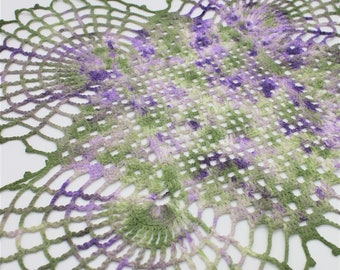 Hand Dyed Doily - Purple Green Lavender White Spring Summer Placemat Home Table Decor Unique Crochet Doilies Mother Hostess Gift 0112