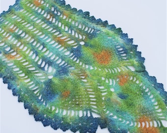 Hand Dyed Doily - Peacock Navy Blue Olive Green Orange Turquoise Unique Upcycled Vintage Home Decor Table Crochet Doilies Gift 0315