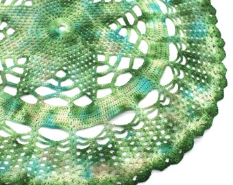 Hand Dyed Doily - Green Turquoise Blue Cream Beige Beach Garden Upcycled Home Decor Table Crochet Doilies Mother Mom Grandma Gift 0318