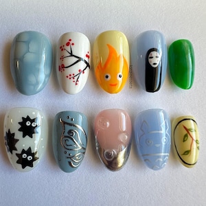 studio ghibli inspired nails/anime inspired nails/ custom press ons / anime press ons