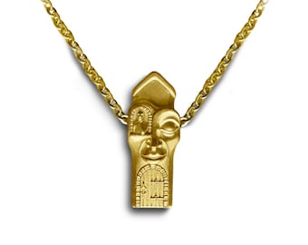 Gold Plated Sterling Silver Face Pendant Necklace – Handmade Art Jewelry