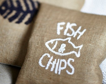 Needlepoint pattern, FISH and CHIPS