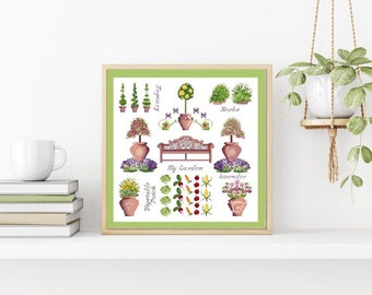 Cross stitch pattern, GARDEN SAMPLER