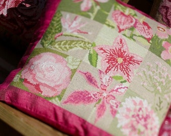 FLORA, cross stitch pattern, Anette Eriksson, botanical, flowers. pink