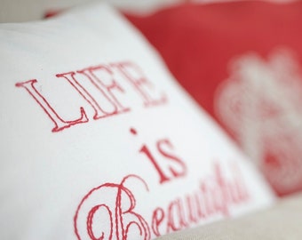 Embroidery pattern, LIFE IS BEAUTIFUL