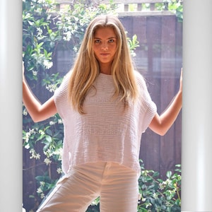 Knitting Pattern: Women's Short Sleeve Summer Sweater, Textured Scandi Knit T-Shirt, Lightweight Cotton Top,white,Instant Download PDF, #126