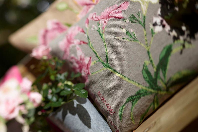 Cross stitch kit OLEANDER diy,needlepoint,botanical,needlepoint pillow,swedish,handmade,flower cushion,burlap pillow,diy,embroidery