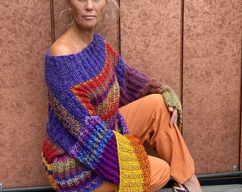 Hand knitted sweater, VERA, multi colour