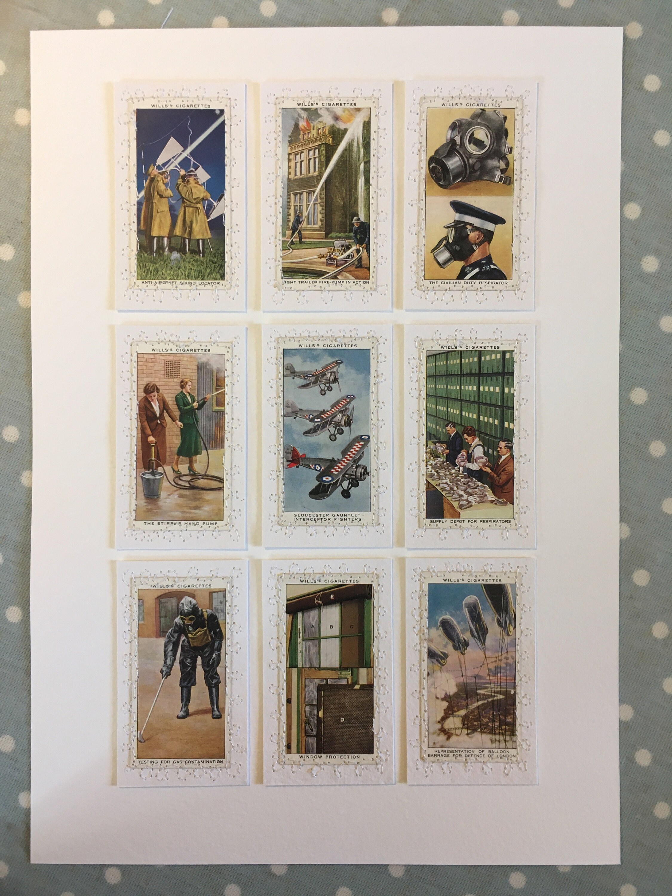 wills cigarette cards air raid precautions Air Raid Precautions - Vintage Will's Cigarette Cards - Collaged,  Embroidered and Framed. Great Gift for a 1940's Enthusiast