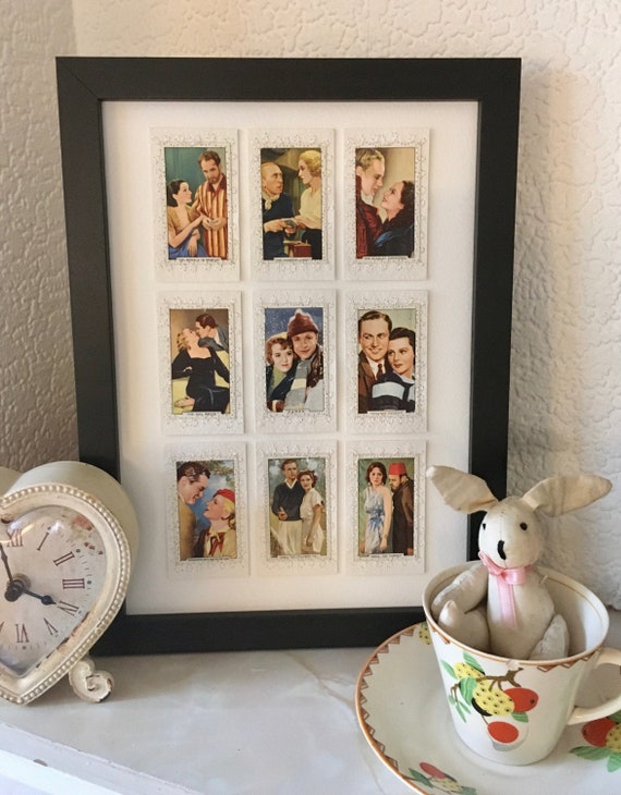 Mothers Day! - Famous Film Scenes - Vintage Gallaher Cigarette Cards,  Collaged, Embroidered and Framed. Great Gift Idea for a Film Buff!