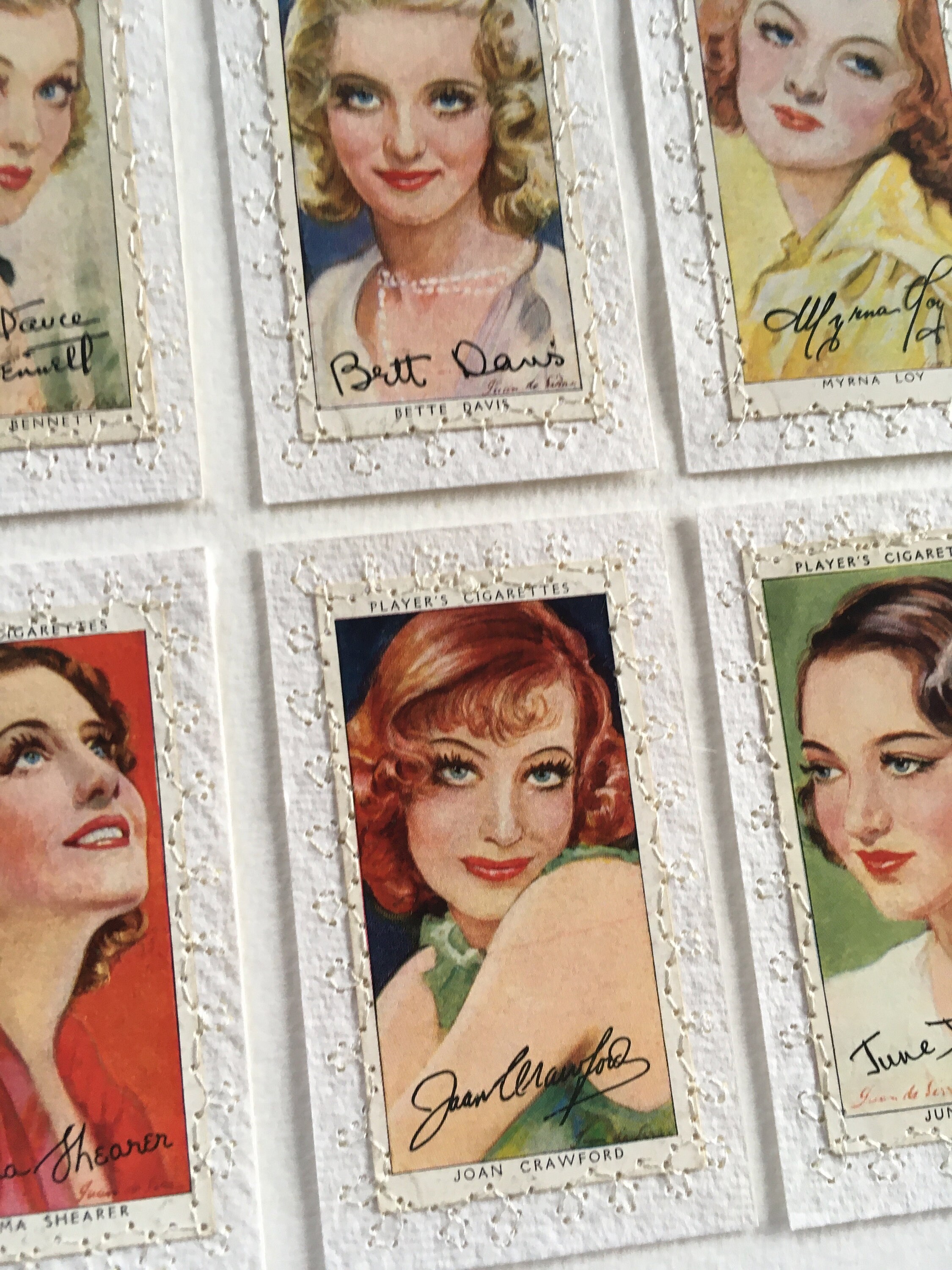players cigarette cards film stars Movie Stars Cigarette Cards From the Players 'film Stars' Series, Collaged,  Embroidered and Framed. Perfect Gift for Vintage Glamour Lovers!