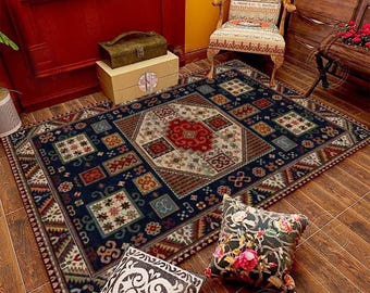 Red Black Geometric Oriental Area Rug: Modern Cotton Living Room Carpet