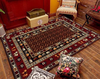Horse Patterned Gothic Rug, Oriental Animal Pattern Carpet, Aesthetic Turkish Vintage Style Area Rug, Rustic Decor, Bohemian Oushak Kilim