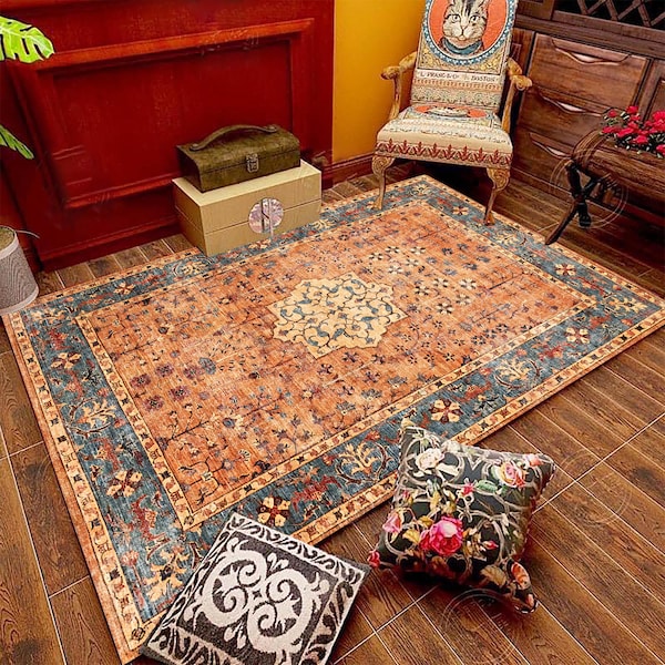Tappeto orientale color terracotta e arancione: tappeto lavabile in stile turco