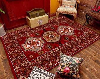 Afghan Style Aesthetic Red Rug,  Custom Geometric Rug, Personalized Area Carpet For Modern İnteriors, Eco Frendly Rug For Cozy Spaces, Kilim