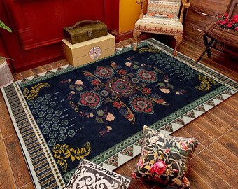 Basilisk Pattern Black Persian Style Rug: Washable Area Rug