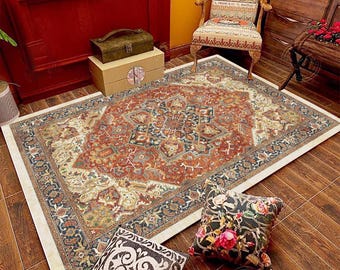 Orange Turkish Oriental Rug, Rug for Bedroom Aesthetic, High Quality Material, Neutral Soft Unique Tapis, Area Rugs For Living Room Carpet