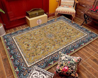 Yellow Floral Area Rug: Vintage Turkish Style Carpet