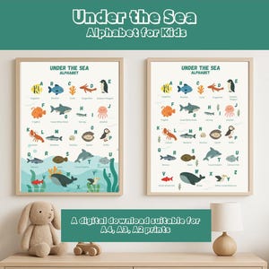 Under the Sea Alphabet Poster | Ocean Animals Kids Wall Art | Educational Nursery Print