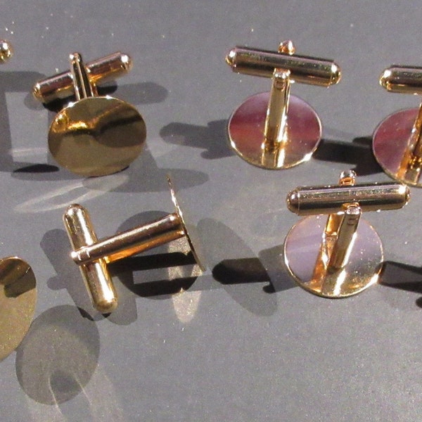 Cufflink Blanks 15mm Gold Metal LOT of 10 Cuff Link Backs 5 pairs 15 mm C700