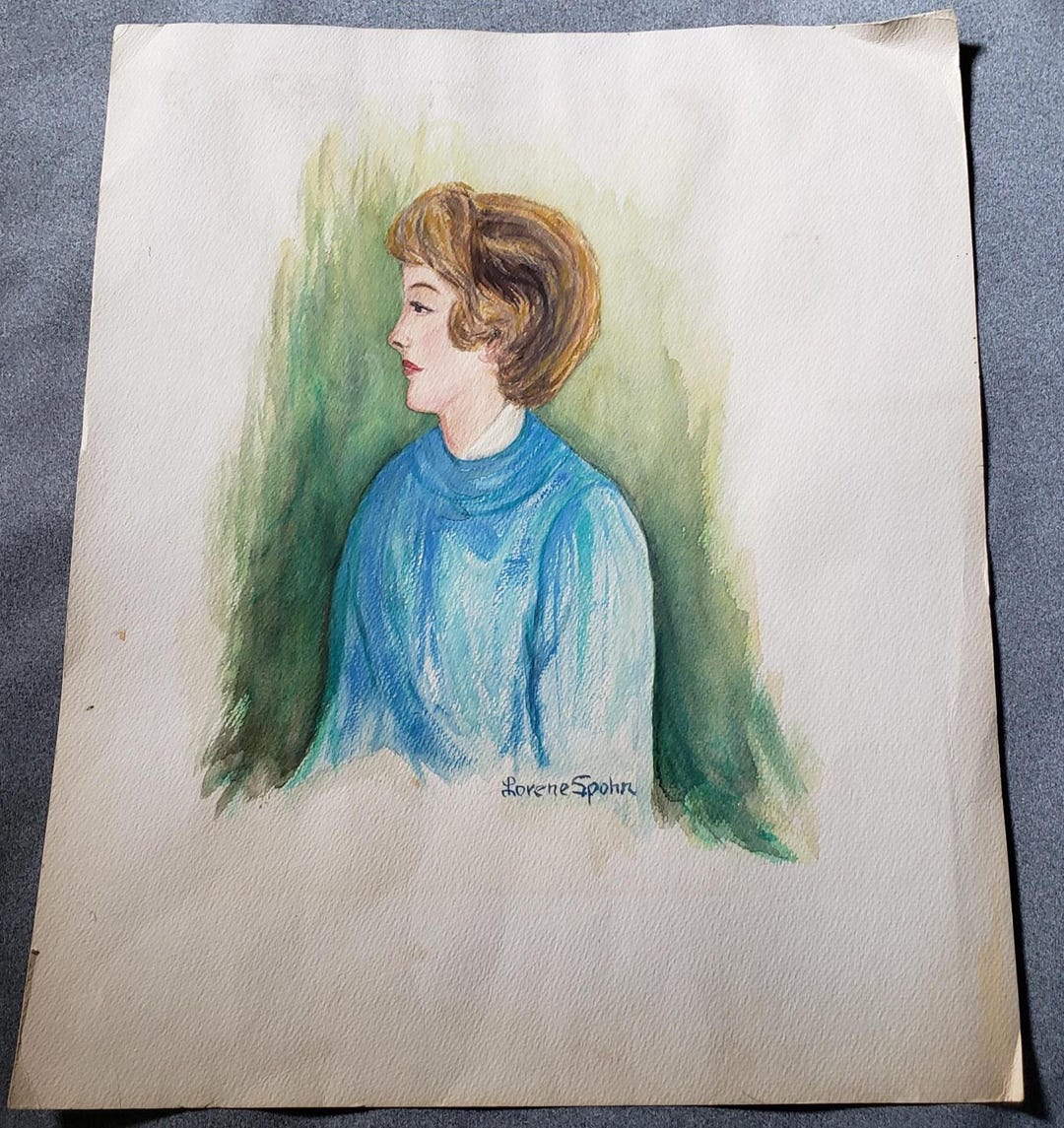Portrait of a 1960s Lady in a Blue Suit Vintage Original Painting on ...